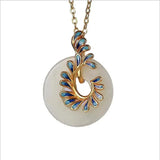 Silver Hetian Jade Safety Buckle Pendant Cloisonne Phoenix Tail Necklace
