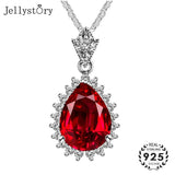 925 Silver Necklace with Water Drop Ruby Emerald Zircon Pendant