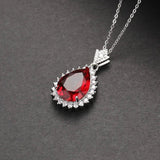 925 Silver Necklace with Water Drop Ruby Emerald Zircon Pendant