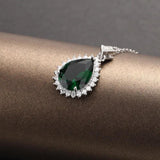 925 Silver Necklace with Water Drop Ruby Emerald Zircon Pendant