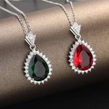 925 Silver Necklace with Water Drop Ruby Emerald Zircon Pendant