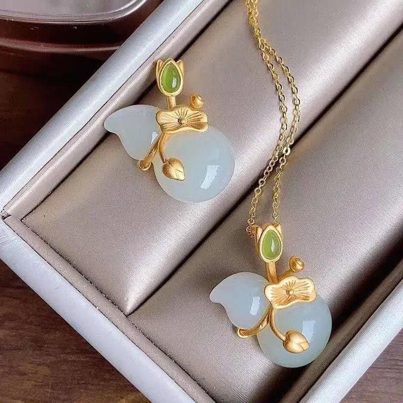 Jade Gourd Pendant Amulet Talismans 925 Silver Necklace Women Jewelry