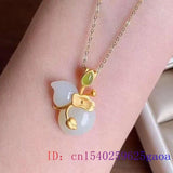 Jade Gourd Pendant Amulet Talismans 925 Silver Necklace Women Jewelry