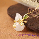 Jade Gourd Pendant Amulet Talismans 925 Silver Necklace Women Jewelry