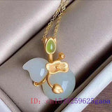 Jade Gourd Pendant Amulet Talismans 925 Silver Necklace Women Jewelry