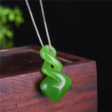 Natural Hetian Jade Green Pendant Hand-Carved Luck Amulet