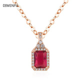 Rubellite Gemstone 14K Rose Pendant Necklace with Zircon Jewelry Gift