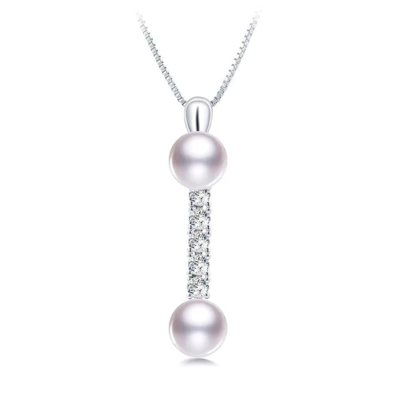 Natural Freshwater Pearl Pendant Zircon Necklace 925 Sterling Silver