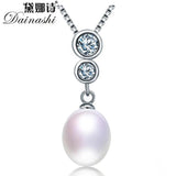 925 Silver Zircon Pendant Freshwater Pearl Necklace