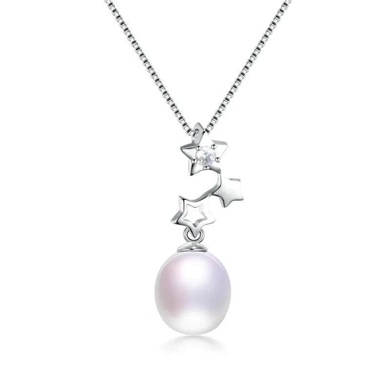 925 Silver Star Zircon Pendant & Pearl Necklace