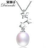 925 Silver Star Zircon Pendant & Pearl Necklace