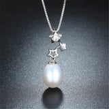 925 Silver Star Zircon Pendant & Pearl Necklace