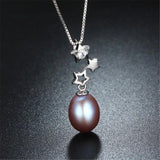 925 Silver Star Zircon Pendant & Pearl Necklace