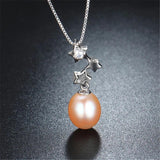 925 Silver Star Zircon Pendant & Pearl Necklace