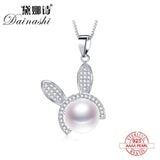 Freshwater Pearl Rabbit Zircon Necklace Pendants 925 Sterling Silver