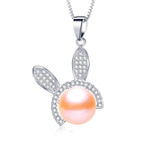 Freshwater Pearl Rabbit Zircon Necklace Pendants 925 Sterling Silver