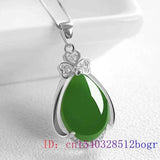 925 Silver Jade Water Droplet Pendant Chalcedony Necklace