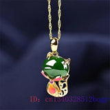 Jade Fox Pendant Chalcedony Amulet Agate Necklace 925 Silver Jewelry
