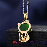 Jade Fox Pendant Chalcedony Amulet Agate Necklace 925 Silver Jewelry