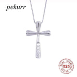 925 Silver Wave Surface Zircon Big Cross Female Pendant with Long Chain