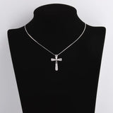 925 Silver Wave Surface Zircon Big Cross Female Pendant with Long Chain