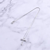 925 Silver Wave Surface Zircon Big Cross Female Pendant with Long Chain