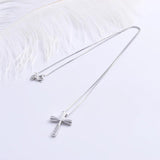 925 Silver Wave Surface Zircon Big Cross Female Pendant with Long Chain