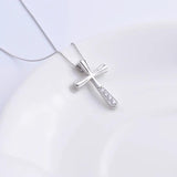 925 Silver Wave Surface Zircon Big Cross Female Pendant with Long Chain