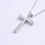 925 Silver Wave Surface Zircon Big Cross Female Pendant with Long Chain
