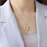 Hetian Jade S925 Sterling Silver Peace Buckle Pendant