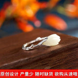 925 Silver Hetian Jade Magnolia High-End Female Ring