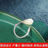 925 Silver Hetian Jade Magnolia High-End Female Ring