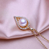 Natural Pearl Necklace Leaf Pendant Chain CZ Choker