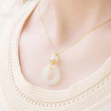 Hetian Jade Safety Buckle Pendant Necklace S925 Sterling Silver Jade Pendant