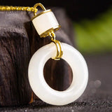Hetian Jade Safety Buckle Pendant Necklace S925 Sterling Silver Jade Pendant