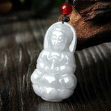 Emerald Guanyin Buddha Pendant Necklace Luck Amulet Sweater Chain
