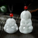 Emerald Guanyin Buddha Pendant Necklace Luck Amulet Sweater Chain