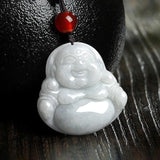 Emerald Guanyin Buddha Pendant Necklace Luck Amulet Sweater Chain