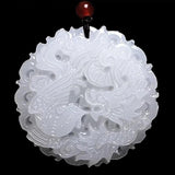 Natural Chinese Jade Dragon and Phoenix Pendant Necklace