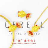 Yellow Goldfish Pendant Necklace Real Chain for Women Fine Jewelry