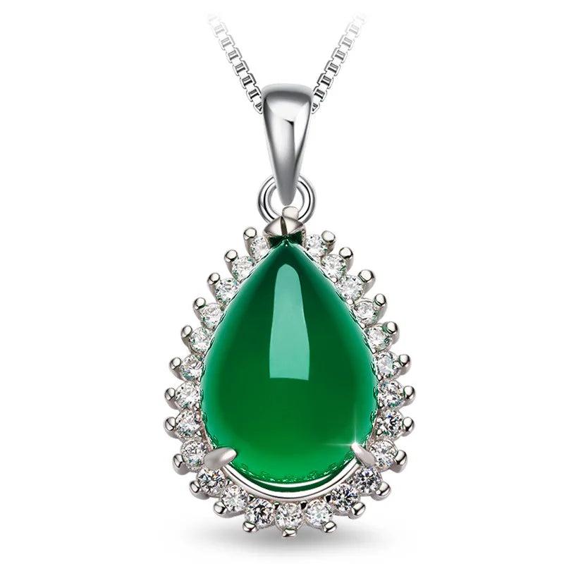 925 Silver Necklace with Emerald Chalcedony Pendant