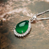 925 Silver Necklace with Emerald Chalcedony Pendant