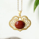 Flower Jade Turtleneck Sweater Ruyi Auspicious Necklace