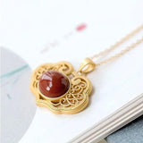 Flower Jade Turtleneck Sweater Ruyi Auspicious Necklace