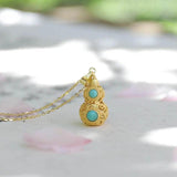 Turquoise Hollow Calabash Pendent Necklace S925 Sterling Silver Jade