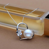 925 Silver Pearl Necklace Pendant Zircon Women Girls