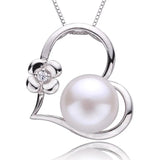 925 Silver Pearl Necklace Pendant Zircon Women Girls