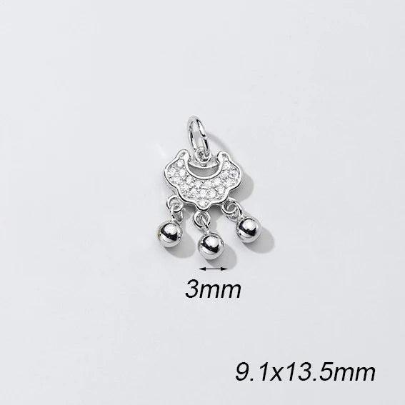 925 Silver Lock and Bells Zircon Pendant Charms DIY Jewelry Accessory