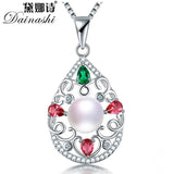 Freshwater Pearl Pendant Necklace 925 Silver Colorful Zircon Pendant