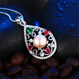 Freshwater Pearl Pendant Necklace 925 Silver Colorful Zircon Pendant